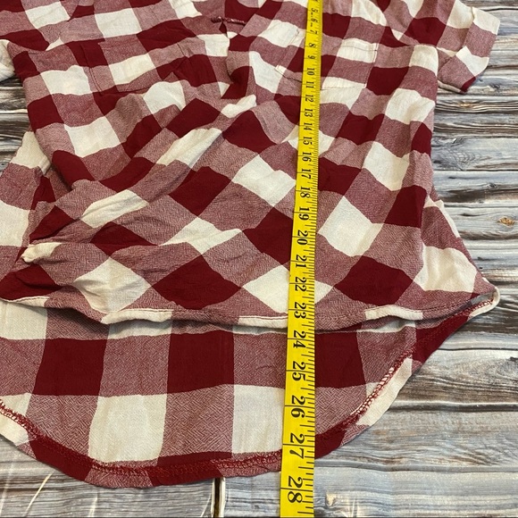 Floreiza Plaid Printed Surplice Blouse Red Sz M - Picture 6 of 6
